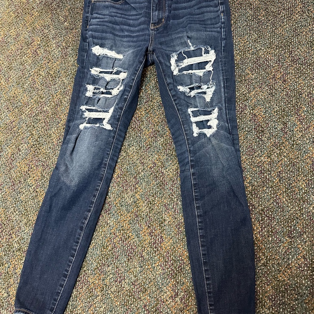 American Eagle Outfitters Navy Ripped Skinny Jeans